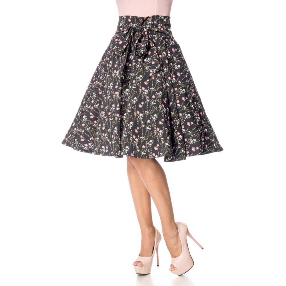 Belsira - Floral Rok - Zwart